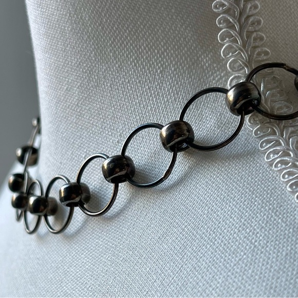 Silver Tone Stamped 925 16" Link Choker Necklace Circles & Silver Beads - Picture 2 of 10